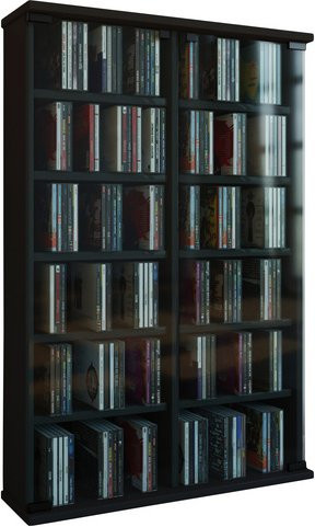 VCM CD/DVD Regal Roma in Schwarz aus Holzwerkstoff mit ESG-Sicherheitsglas, B/H/T: 60 x 91,5 x 18 cm - Bild 1