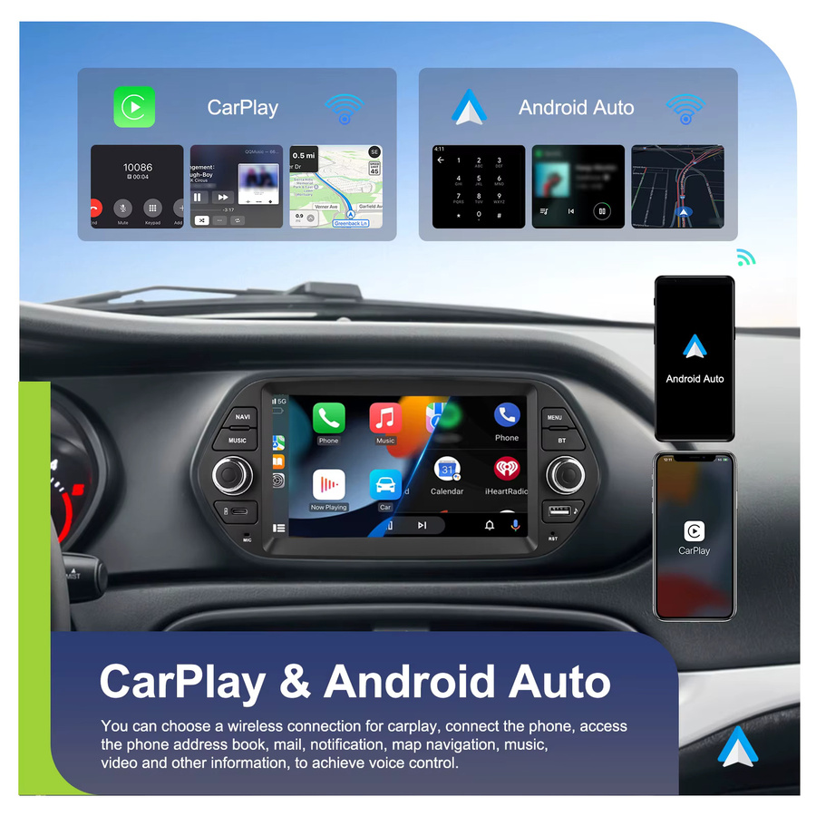 Podofo Android Autoradio mit GPS Navigation, Wireless CarPlay und 4G WIFI für FIAT TIPO EGEA 2015-2017, Schwarz - Bild 3