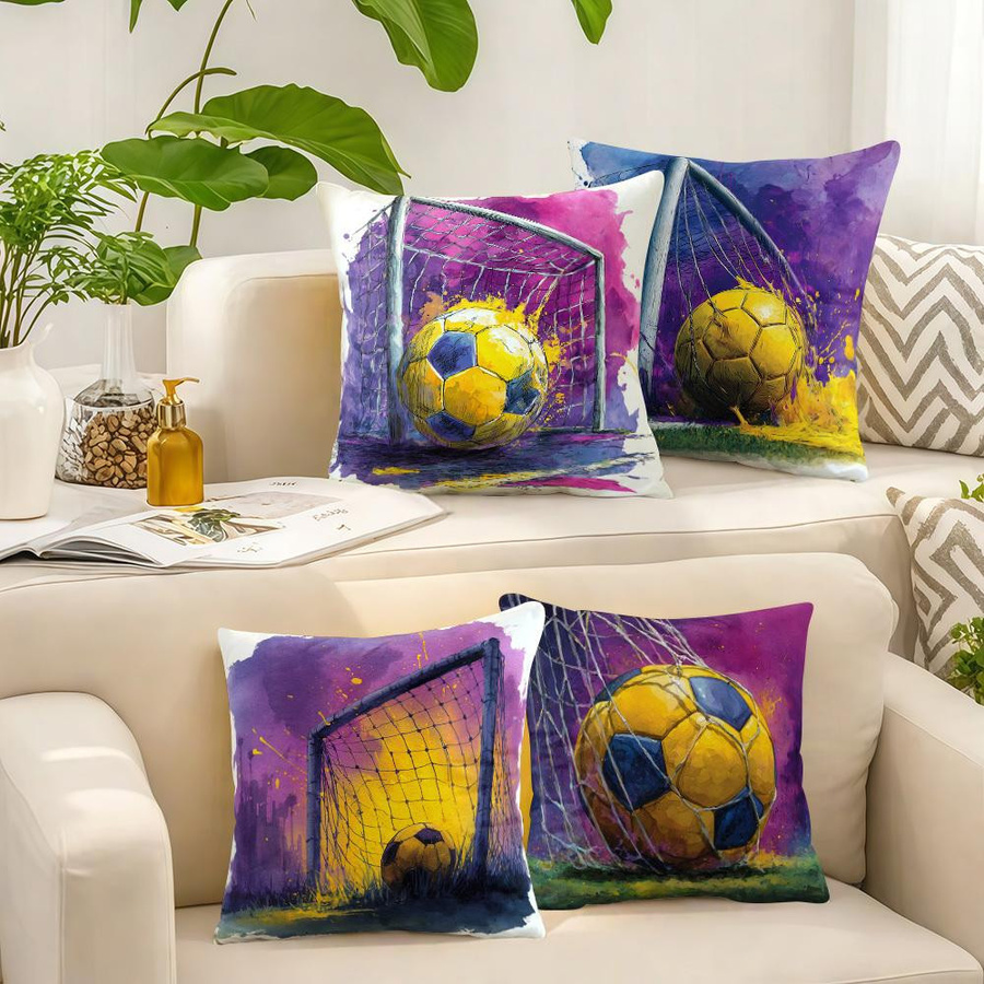 Aquarell Fußball Wurfkissenbezug mit Fußballtornetz-Druck, Multicolor, B/B: 18 x 18 cm - Bild 4