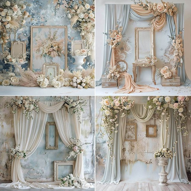 Mehomond Fotografie Hintergrund im Boho-Stil mit floralem Vintage-Rahmen, mehrfarbig - Bild 1