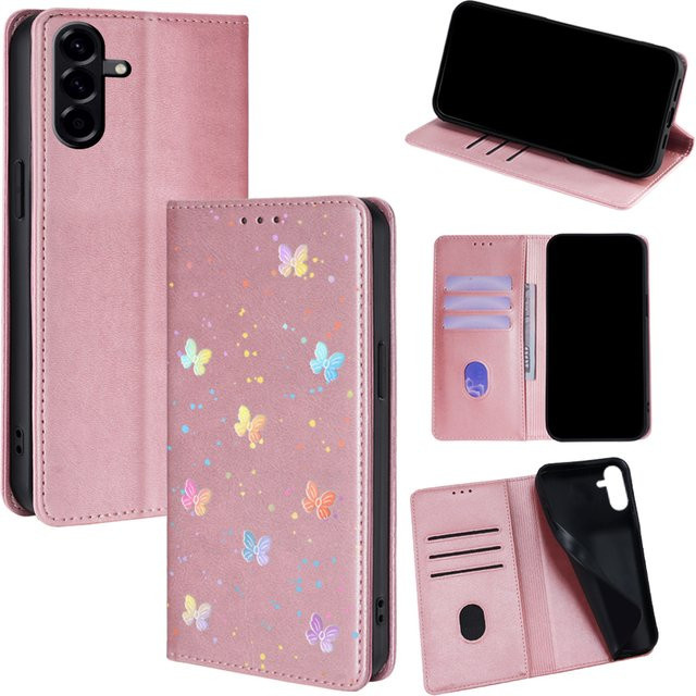 Samsung Ledertasche mit Schmetterlingsmuster als Wallet Flip Cover in Grün für Galaxy S25 Ultra S25 FE S24 S23 S22 Plus A56 A36 A26 A17 A07 - Bild 1