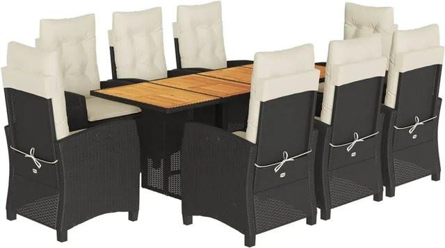 vidaXL 9-teilige Garten-Essgruppe aus Poly-Rattan und Akazienholz in Schwarz-Creme mit Kissen - Bild 1