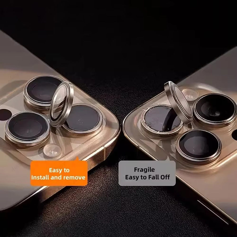 2-3 Stück Kamera Objektiv Schutz für Apple iPhone 16 15 14 13 12 11 Pro Max Plus aus Metall mit Glas in Desert Titanium und Gold - Bild 2