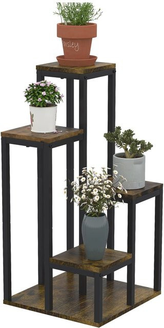 Furnicato Blumenständer in rustikalem Braun mit 4 Ebenen, B/T/H: 40 x 40 x 81 cm - Bild 1