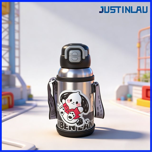JUSTINLAU Pop-Up Drei-Getränke-Thermoskanne aus 316 Edelstahl mit Becherhülle, 500ml, Schwarz/Silber - Bild 1