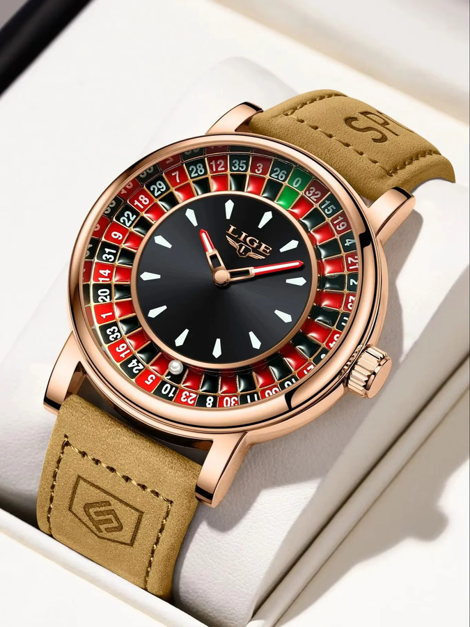 LIGE Armbanduhr Quarz, Leder, Schwarz, Roségold, Herren - Bild 7