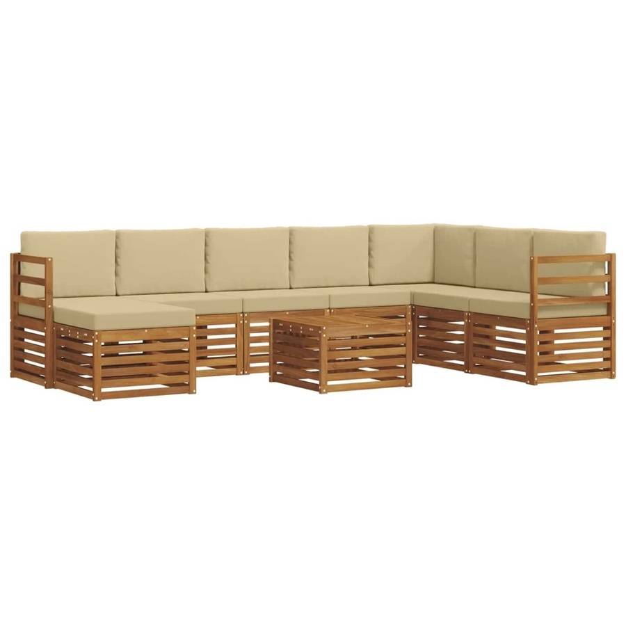 vidaXL Sofagarnitur 9-teilig aus Massivholz Akazie in Natur und Beige mit Polsterung und Armlehnen - Bild 2