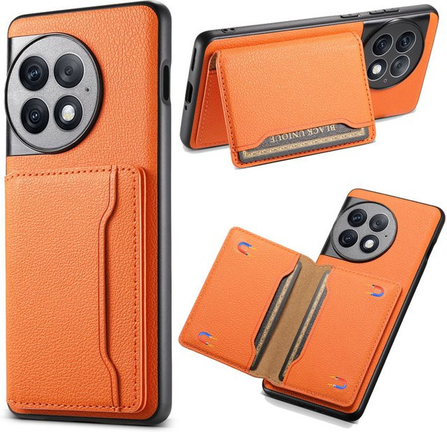 EUCAGR Luxus Business Leder Schutzhülle mit Halterung für OnePlus 13 12 11 12R Ace 3 Pro CE3 Lite Nord N30 in Schwarz und Orange - Bild 1