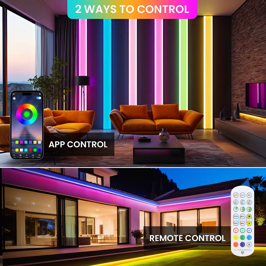 KISUFU RGB COB Neon LED Streifen Set mit WIFI und Bluetooth, 24V Multicolour LED Licht mit Fernbedienung und Netzteil, Wasserdicht - Bild 6