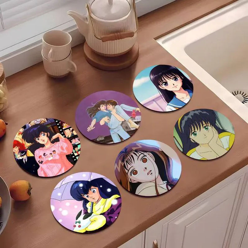 Anime Maison Ikkoku Holzuntersetzer mit Farbdruck, rund, mehrfarbig - Bild 1