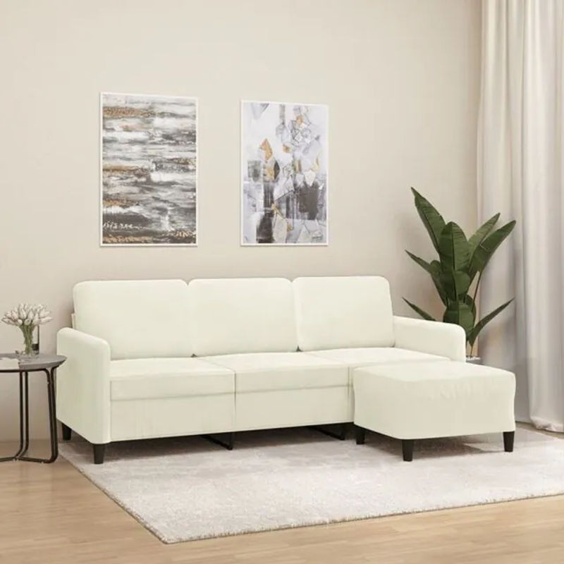 Vidaxl 3-Sitzer-Sofa mit Hocker in Beige aus Samt und Metall im modernen Design - Bild 1