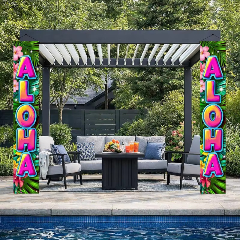 VIKAMA Sommer-Torbanner mit Blumenmuster als hängende Außendekoration für Veranda und Strandparty, Mehrfarbig, B: 30 cm, H: 180 cm - Bild 2
