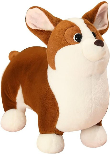 Plüsch-Corgi-Hundespielzeug, ausgestopftes weiches Tier, 23cm, beige, ab 3 Jahre - Bild 1