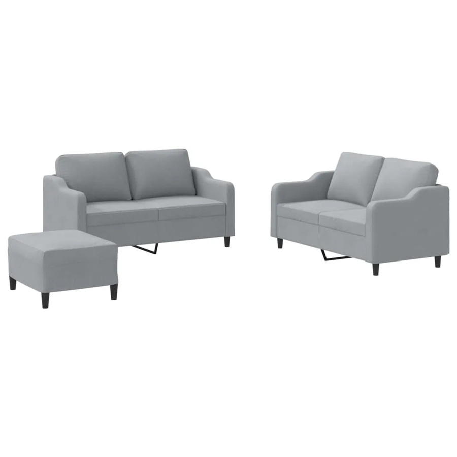 vidaXL 3-teilige Sofagarnitur modern in Hellgrau mit Kissen und Stoffbezug - Bild 2