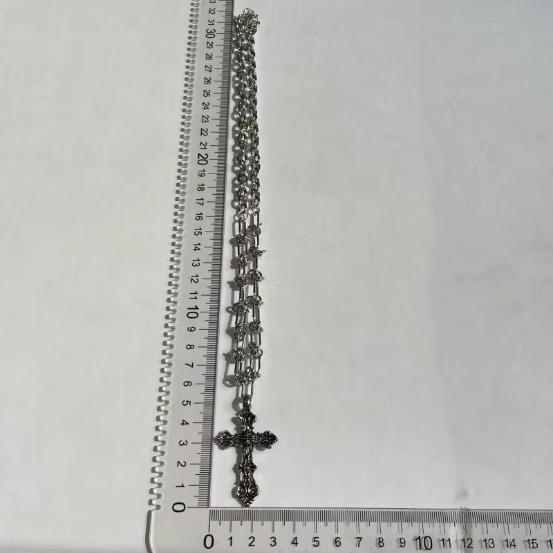 GANEMLY Halskette mit Kreuz Anhänger, Edelstahl, Silber, Unisex, Punk - Bild 5
