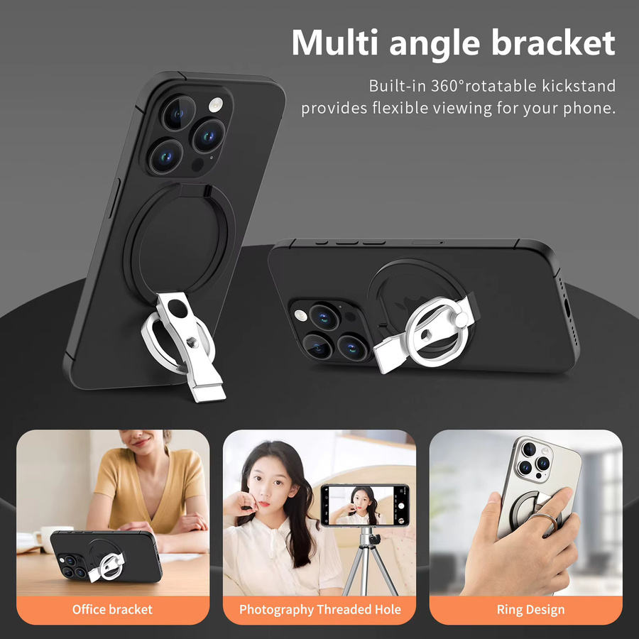 Magnetischer Metall-Telefonständer mit 360 Grad Drehung und Fingerringhalter für MagSafe, Desktop-Halterung in Schwarz und Silber - Bild 2