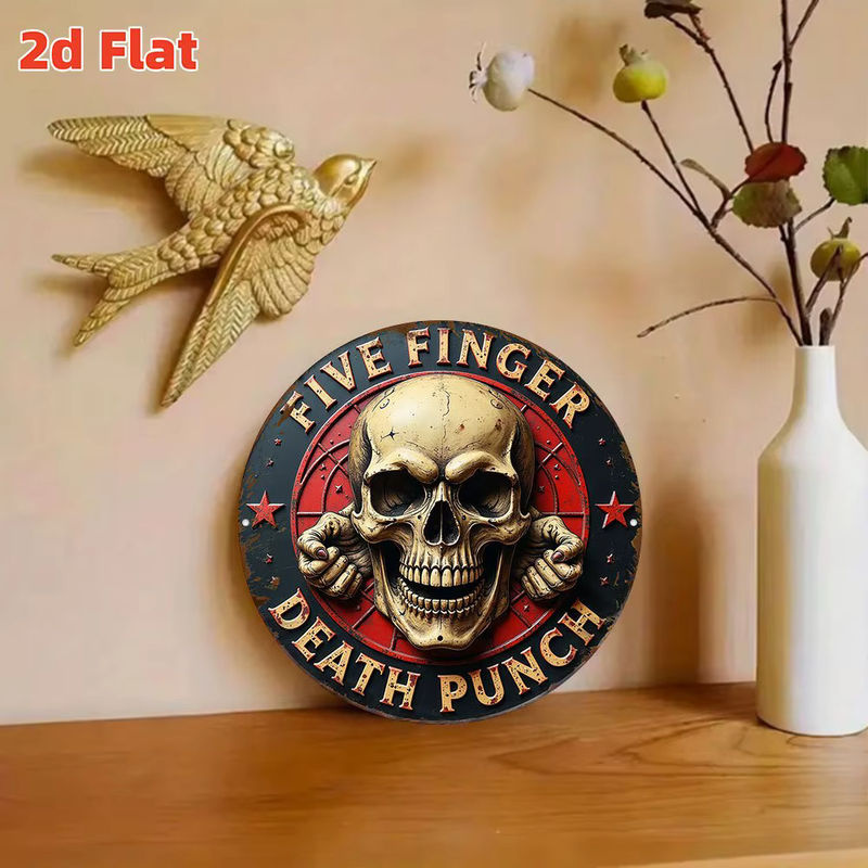 Five Finger Death Punch Rundes Metallschild im Vintage-Stil mit Totenkopf-Motiv, Mehrfarbig, Durchmesser: 20 cm - Bild 4