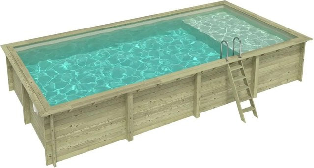 ALTANKA Holzpool Aqua rechteckig in Sandfarben mit Liegefläche und einzubetonierendem Profil, B: 850 cm, T: 435 cm, H: 145 cm - Bild 1