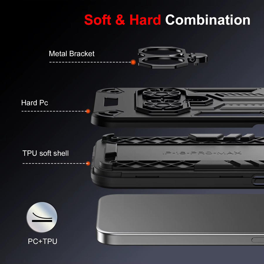 Stoßfeste CYYWN Schutzhülle für iPhone 17 16 15 Pro Max Plus Air mit Metallring in Schwarz - Bild 5
