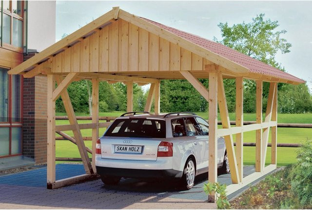 Skan Holz Fachwerk Einzelcarport Schwarzwald aus Nadelholz in Braun, B/T: 424 x 600 cm - Bild 1
