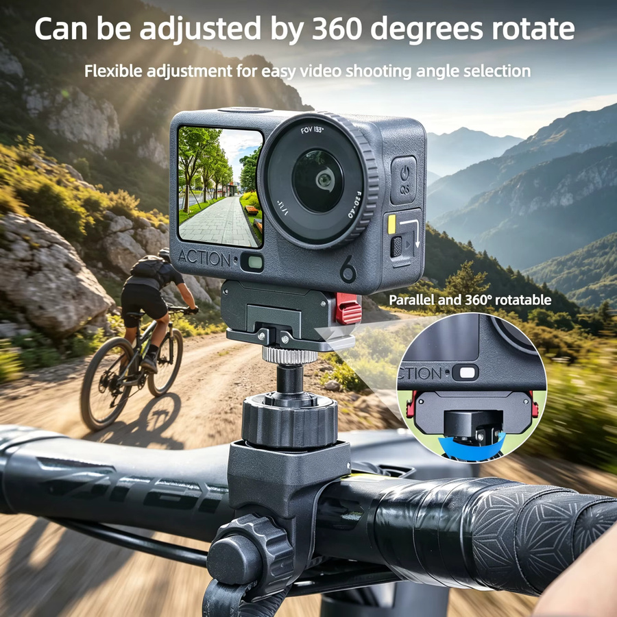 DJI Action Kamerahalterung mit Nylon-Lenkergurt und Aluminium-Magnetfuß für Fahrrad und Motorrad, 360 Grad Drehung, Schwarz - Bild 3