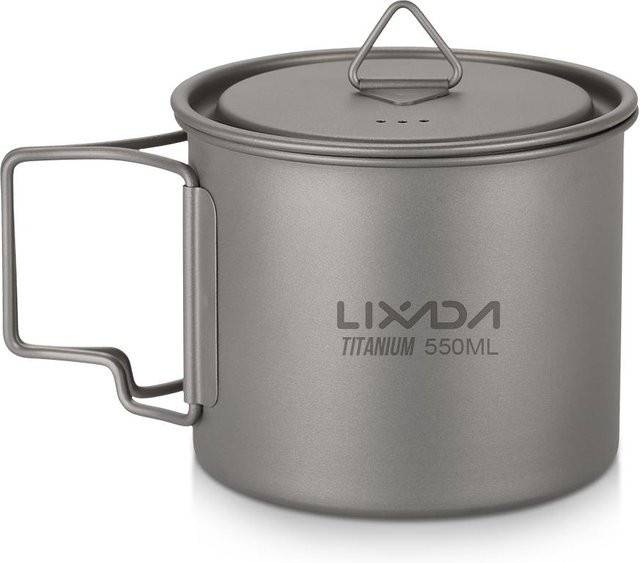 Lixada Titanbecher für Outdoor und Camping, ultraleicht mit faltbarem Griff, Grau, 550 ml - Bild 1