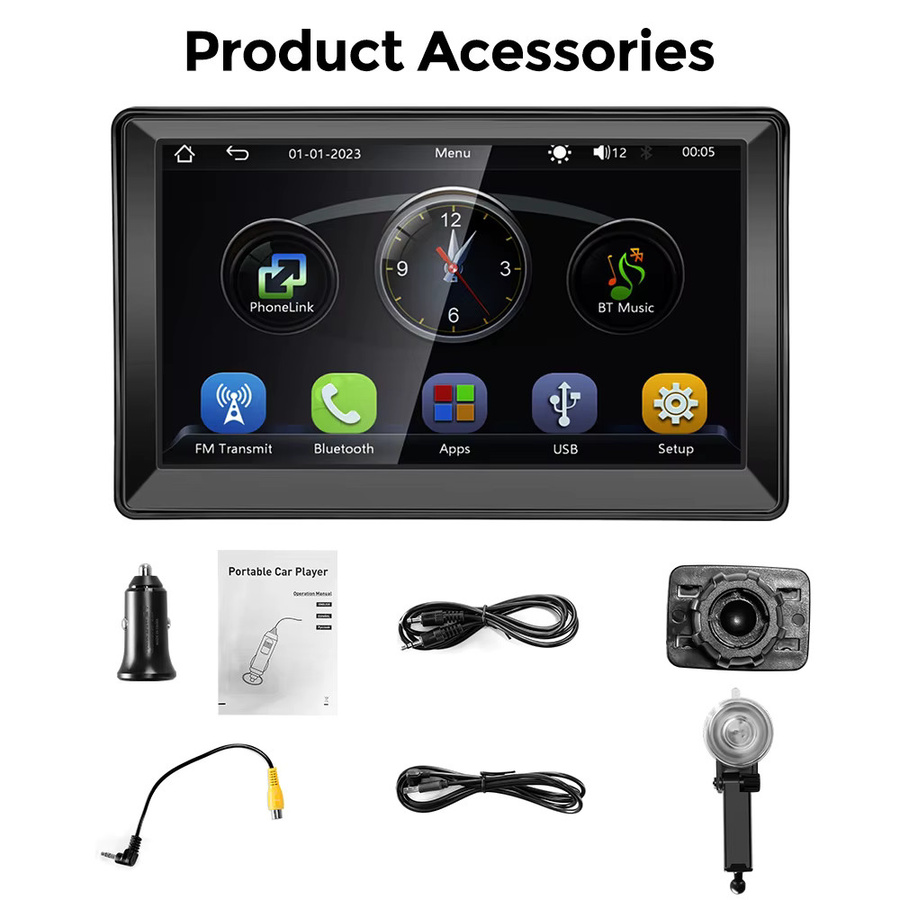 Gearelec Tragbarer Multimedia-Videoplayer mit 7 Zoll Touchscreen, CarPlay und Android Auto, Schwarz, USB-C Anschluss für Rückfahrkamera - Bild 7
