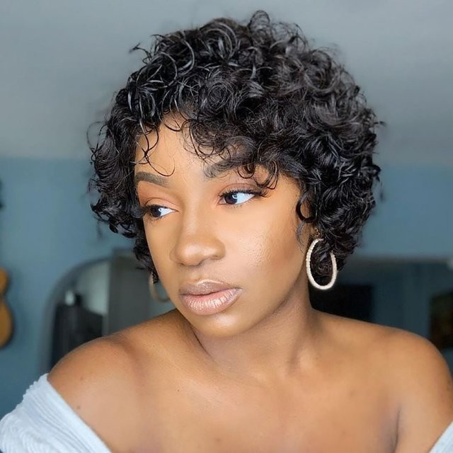 OYM HAIR Echthaar-Perücke, Pixie-Schnitt, lockig, Damen - Bild 1