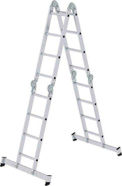 PROREGAL Vielzweckleiter 4-teilig mit Traverse, 4 x 4 Sprossen, Silber - Bild 1