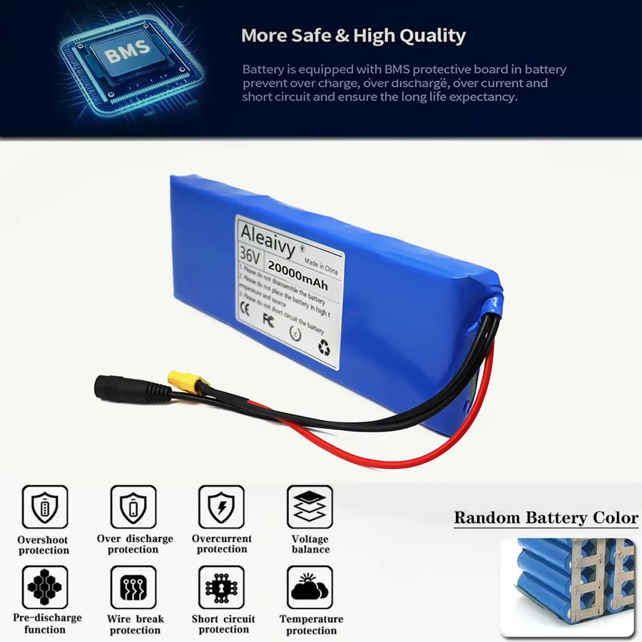 Aleaivy Li-Ionen-Akku 36V 20000mAh in Blau für Fahrrad und Roller mit 20A BMS und 500W Leistung - Bild 4