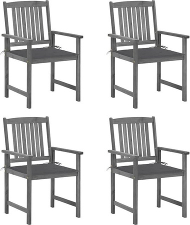 vidaXL Gartenstuhl-Set aus Akazien-Massivholz mit Kissen, 4 Stück, Grau, rustikales Latten-Design