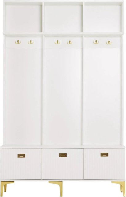 okwish Garderobenset mit Bank und goldenen Haken, Weiß, B/T/H: 120 x 40 x 191 cm - Bild 1