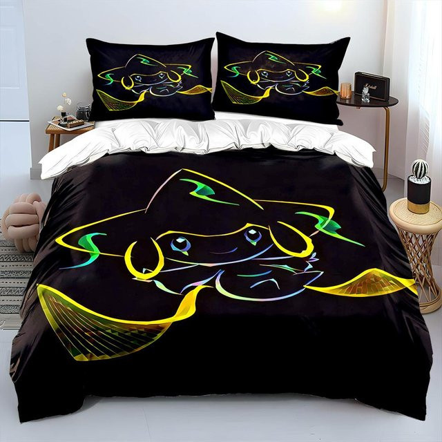 JMG Household Supplies Pokemon Jirachi Bettwäsche-Set 3-teilig aus Mikrofaser, Schwarz, B/H: 135 x 200 cm - Bild 1