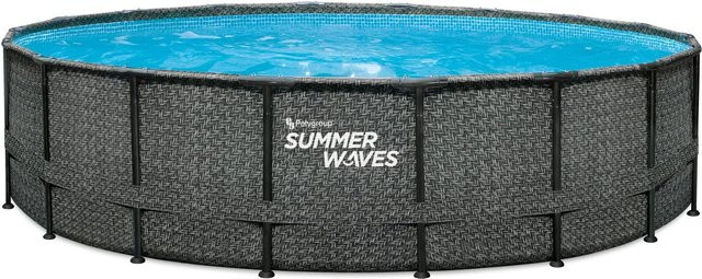 Summer Waves Rundpool in Rattengrau mit SkimmerPlus Filterpumpe, Leiter und Abdeckplane, Durchmesser: 549 cm, Höhe: 132 cm - Bild 1