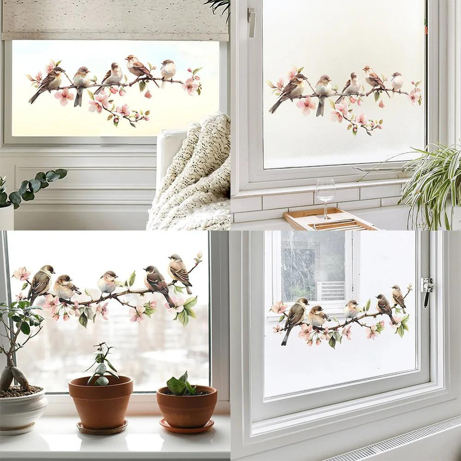 CDN Dekorative Blumen und Vögel Fensteraufkleber aus PVC in Mehrfarbig für Glas und Wand - Bild 2