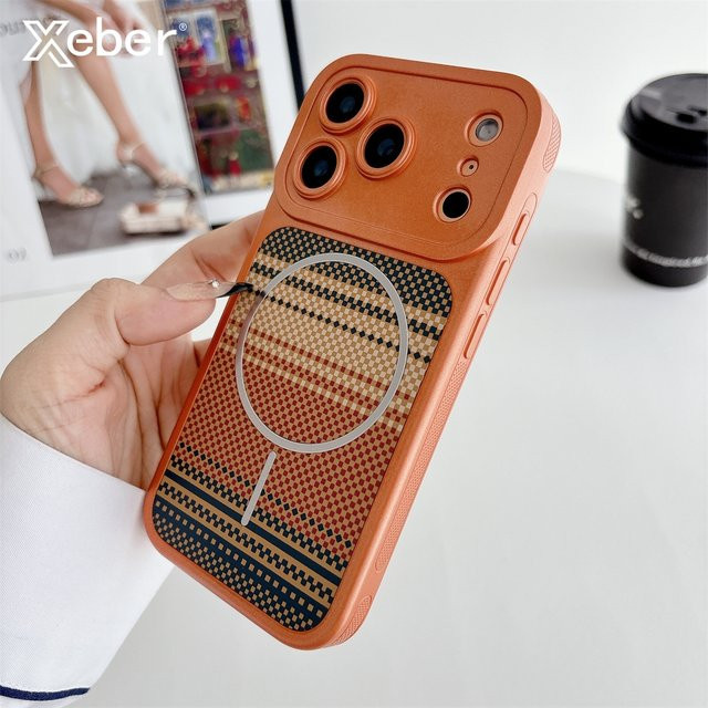 Xeber Kevlar Slim Magnetic Case mit Streifenmuster für iPhone 17 Pro Max, 16, 15, 14, 13, MagSafe kompatibel, stoßfest und ultradünn, Mehrfarbig - Bild 1