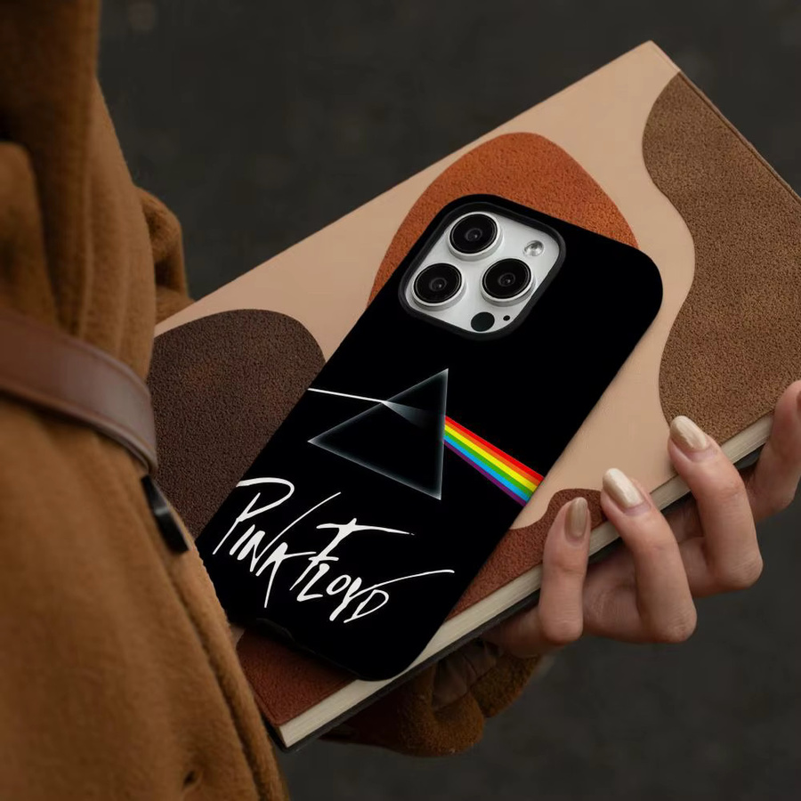 Pink Floyd Band Handyhülle für iPhone 17 16 15 14 13 12 Pro Max Plus glänzende HD-Doppelschicht-Flüssighartschale in Pink, Weiß und Schwarz - Bild 2