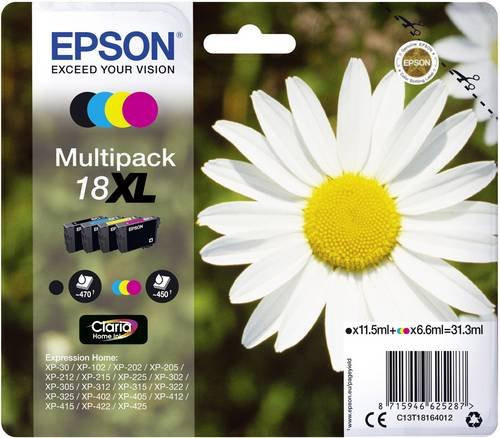 Epson 18XL Tintenpatronen Multipack C13T18164012 Original Kombi-Pack Schwarz, Cyan, Magenta, Gelb - Bild 1