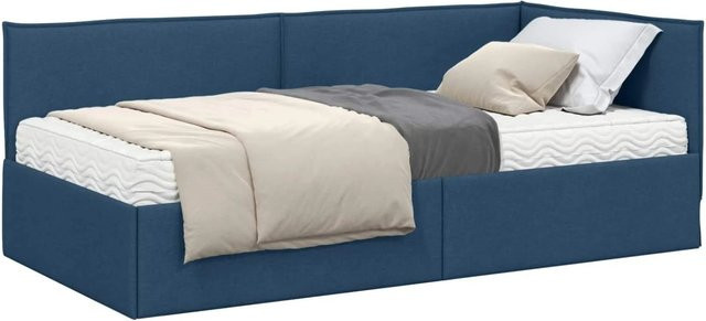 vidaXL Eckbettgestell mit 2 Matratzen und Kopfteil in Blau aus Samt, B/T/H: 90 x 200 x 104 cm - Bild 1