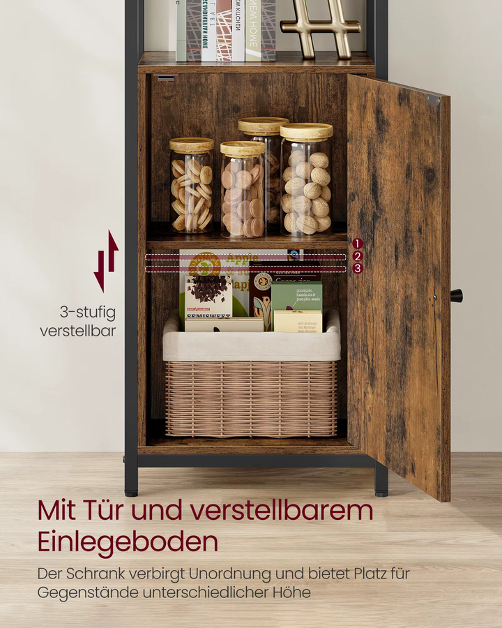 VASAGLE Bücherregal mit Türen und offenen Regalfächern, Braun-Schwarz, H x B x T: 159,5 x 40 x 24 cm - Bild 4
