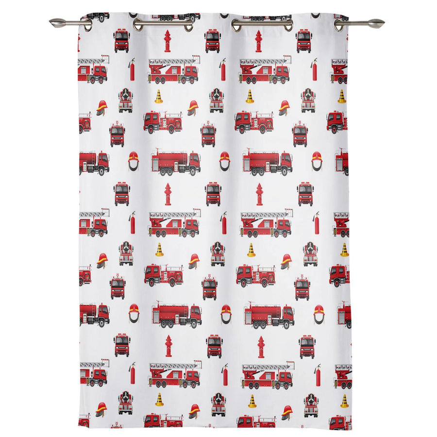 Vorhang mit Cartoon-Feuerwehrauto-Muster von Household supplies MH in Rot und Multicolour für Kinderzimmer, Wohnzimmer oder Küche, Breite: 135 cm, Höhe: 60 cm - Bild 2