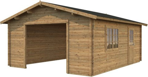 Palmako Holzgarage Roger in Braun mit Doppelfenstern und Nebeneingangstür, B/T: 450 x 550 cm - Bild 2