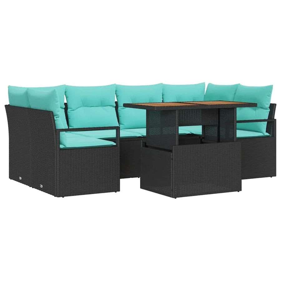 vidaXL Garten-Sofa-Set 7-tlg. in Schwarz und Blau mit Kissen und Stauraum aus Poly-Rattan und pulverbeschichtetem Stahl - Bild 2