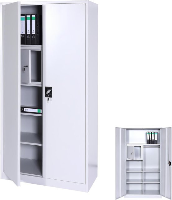 Mehrzweckschrank MCW-L60 aus Metall mit Kleiderstange und Regalböden, abschließbarer Aktenschrank in Grau, H x B x T: 185 x 90 x 45 cm - Bild 1