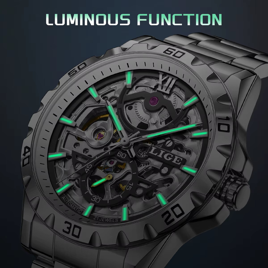 LIGE Armbanduhr Automatik, Edelstahl, Silber, Bicolor, Herren - Bild 4