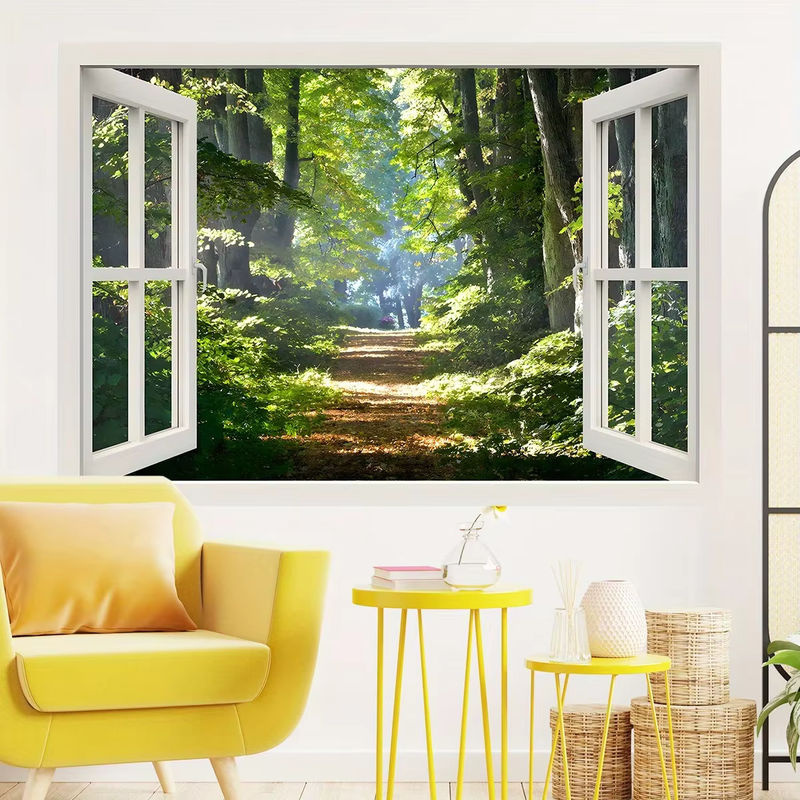BRUP Kunst-Wandaufkleber mit Wald-Motiv und Fenster-Effekt, mehrfarbig, rechteckig - Bild 3