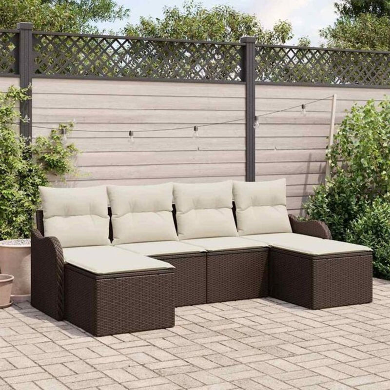 Vidaxl Garten-Sofa-Set aus Poly-Rattan mit 6 Kissen in Braun und Weiß - Bild 1