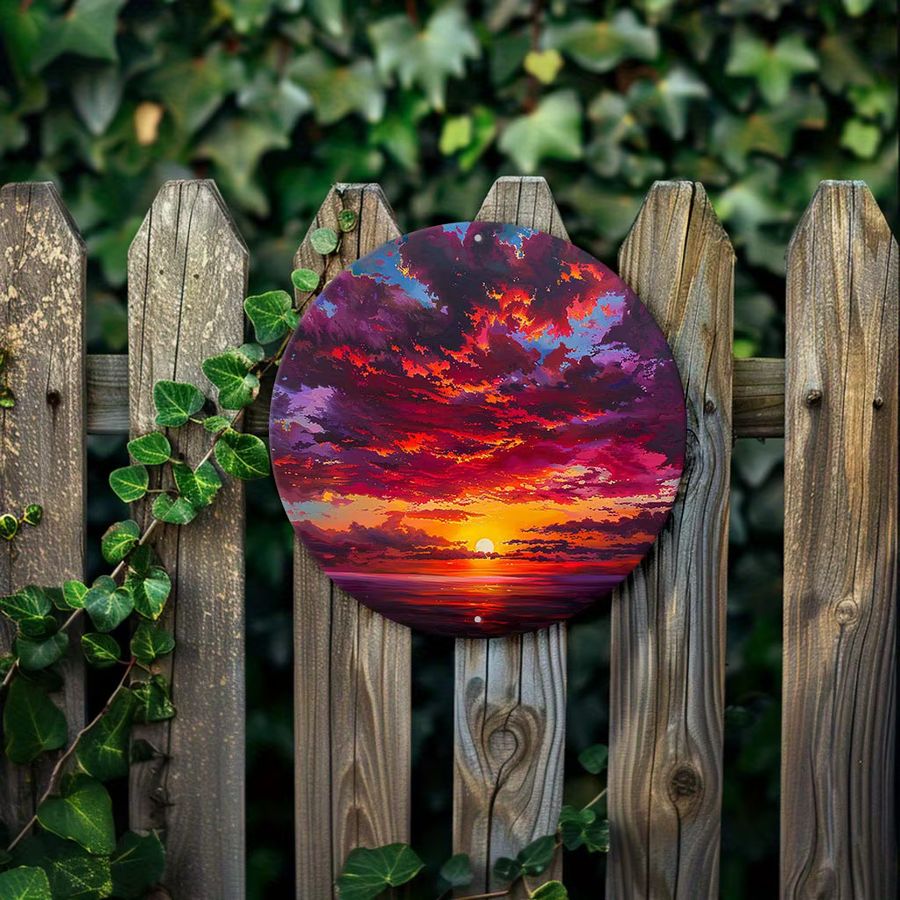 Potdemiel Solarbetriebene Metallwandkunst Sonnenuntergang mit Berg- und Wasserszene in Multicolor - Bild 2