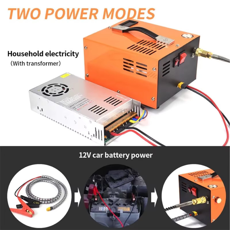 Bromose Hochdruck-Luftkompressorpumpe mit 220V Transformator, 12V 4500 Psi 300 Bar 30MPa Hochdruck-Inflator in Schwarz-Orange - Bild 3