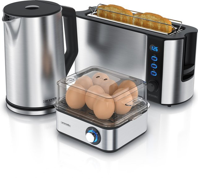 Arendo Frühstücks-Set in Silber bestehend aus Wasserkocher, Toaster und Eierkocher aus Edelstahl - Bild 1